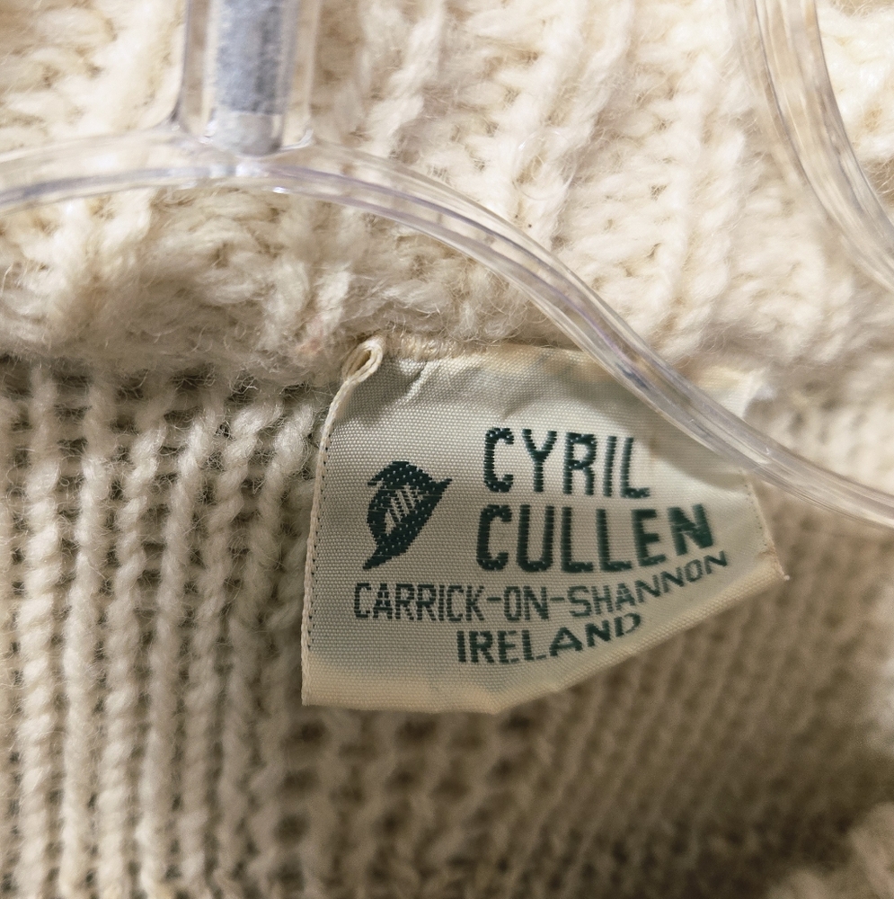Cyril Cullen Ireland Pure Virgin Wool Knit Button Front Cream Cardigan - Picture 9 of 9